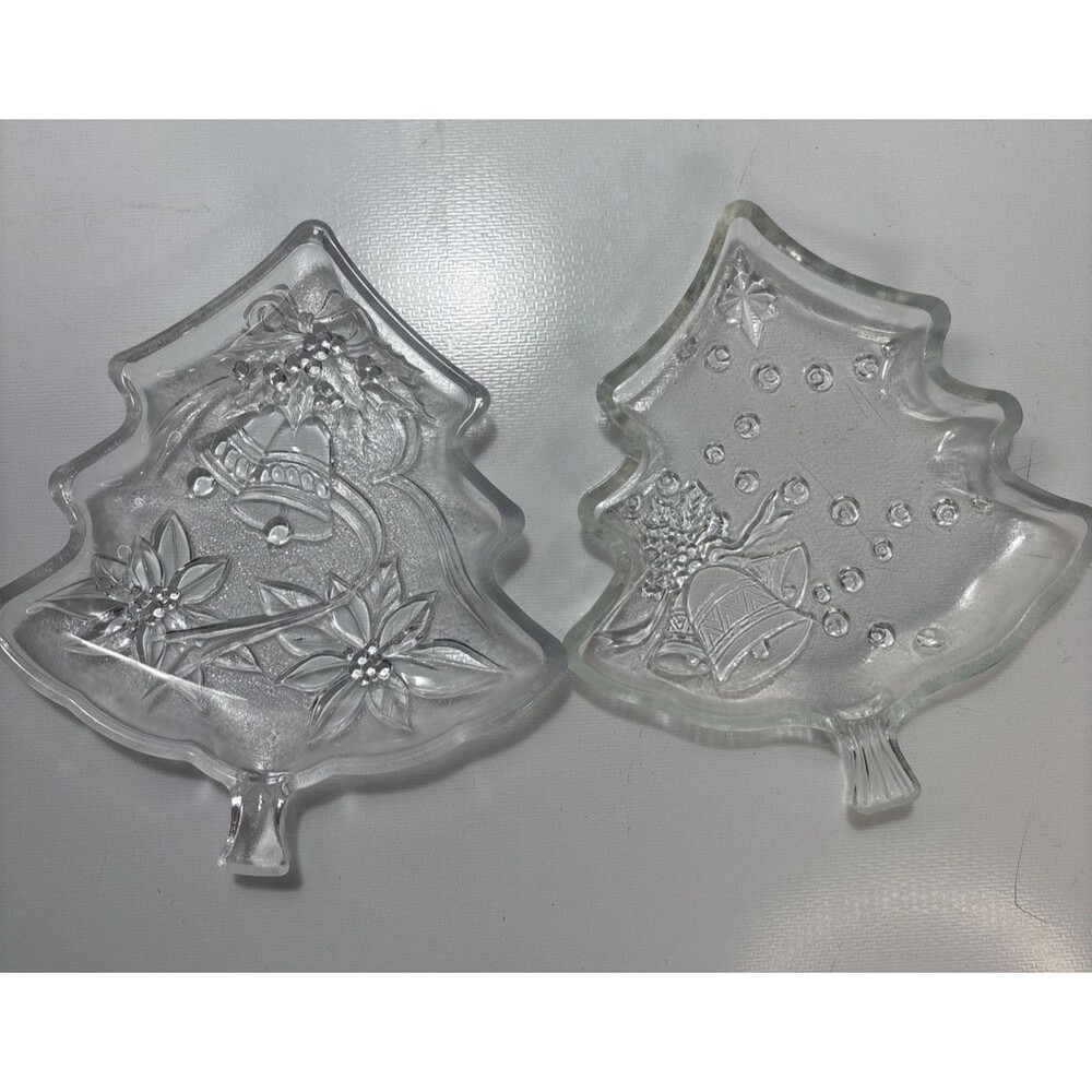 2-Home Beautiful By Mikasa Crystal Candy/Trinket Dish X-mas Tree & Holiday Bells